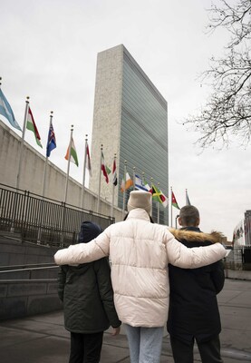 Ukrainian children, 11-year-old Ilya, 14-year-old Kira, and 13-year-old Sasha, enter the United Nations to testify on their experiences being abducted by Russian forces, and to advocate for the release of more than 20,000 kidnapped Ukrainian children remaining in Russian captivity.