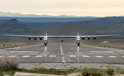 Stratolaunch's Roc launch platform takes off with the Talon-A1 (TA-1) vehicle for a captive carry flight on Feb. 24, 2024.