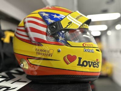 Michael McDowell's helmet with Famous Toastery logo