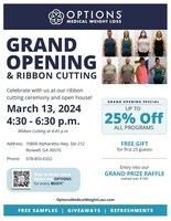 Community members are invited to the grand opening event at the new Options Medical Weight Loss clinic in Roswell, Georgia.