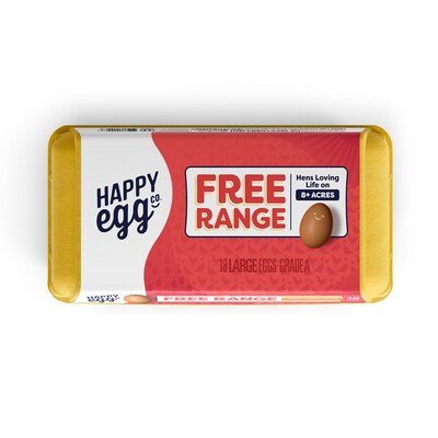 Happy Egg Co.'s free range eggs are laid by hens who are Happily raised on 8+ acres by small family farmers.
