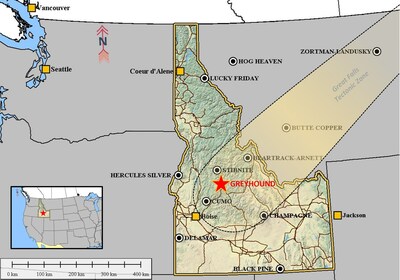 Greyhound property location with surrounding mineral deposits (CNW Group/Metallis Resources Inc.)
