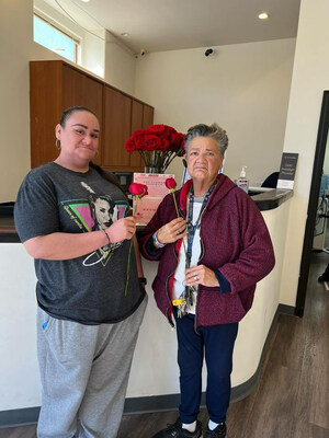 Patients at the Eagle Rock office express satisfaction and delight upon receiving roses during their dental visit.