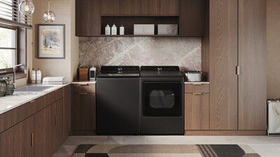 In an all-new matte black finish, the Mega Capacity Top Load Washer and Ultra Large Capacity Rear Control Dryer make laundry easy and energy efficient.