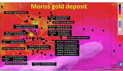 Figure 1: Moriss Gold Deposit Previous and Recent Results (CNW Group/Fokus Mining Corporation)