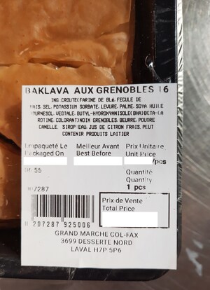 Présence non déclarée de plusieurs allergènes dans diverses pâtisseries préparées et vendues par l'entreprise Grand Marché Col-Fax inc.