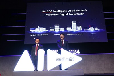 Leon Wang e Vincent Liu, lançando juntos soluções Net5.5G Intelligent Cloud-Network (PRNewsfoto/Huawei)