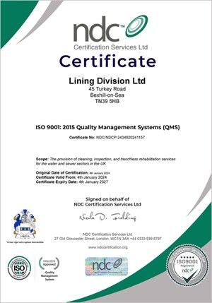 Lining Division Ltd. Receives ISO 9001:2015 Certification for Quality Management