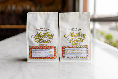 Two Modern Times Coffee roasts in new packaging; Honduras Los Amigos and Honduras Bourbon Barrel-Aged coffee