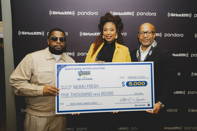 (left to right) Willie “Prophet” Stiggers, Black Music Action Coalition, Maimouna Youssef “AKA MUMU FRESH”, and Erik Thomas, director, experiential and multicultural marketing, Hyundai Motor America in New York on Feb. 27, 2024. (Photo/Hyundai)