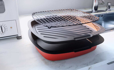 The HeatMate toaster set includes non-stick grill rack, griddle pan and flat pan.