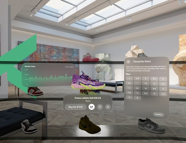 The StockX app designed for Apple Vision Pro brings shopping to life with 3D models of top sneaker releases that appear on shelves in your home environment. Interact with products in a hyper-realistic manner, examining the craftsmanship and detail of each item as if it were right in front of you.