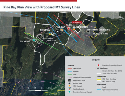 Pine Bay Plan View with Proposed MT Survey Lines - March 2024 (CNW Group/Callinex Mines Inc.)