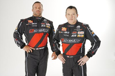 Tony Stewart (right) will make his much-anticipated debut in his Tony Stewart Racing (TSR) Dodge//SRT Direct Connection Top Fuel dragster at the NHRA Gatornationals on March 8-10, 2024, while teammate and four-time NHRA Funny Car champion Matt Hagan will begin his title defense in his Dodge//SRT Hellcat race car.