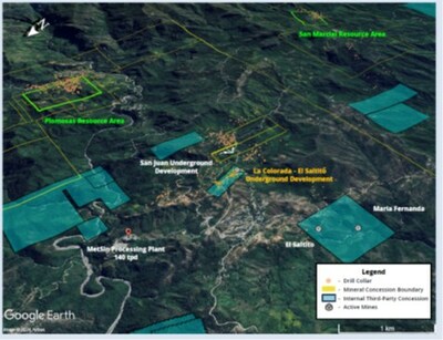 Figure 1 – Location of Historical Mines and Bulk Sampling – Underground Development (CNW Group/GR Silver Mining Ltd.)