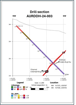 Cross-section of AURDDH-23-003 (CNW Group/Soma Gold Corp.)