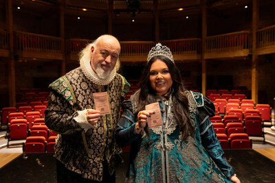 National Lottery Open Week ambassadors Bill Bailey and Scarlett Moffatt on the Swan Stage at the Royal Shakespeare Company, one of the participants in National Lottery Open Week.