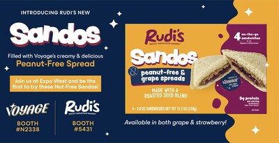 Rudi’s Bakery and Voyage Foods announce the launch of nut-free Sandos made with Rudi’s Signature Country Morning White Bread and Voyage’s Roasted Seed Spread.