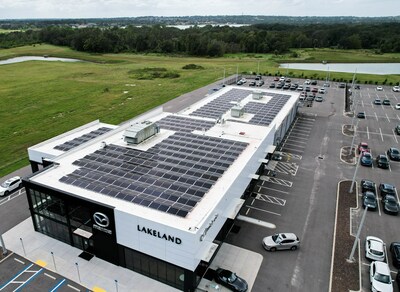 412 solar panels brought a 46.5 percent decrease in energy costs to Mazda Lakeland. The panels, which generate more than 311,000 kilowatt hours annually, were installed by ESA Solar of Maitland, Florida.
