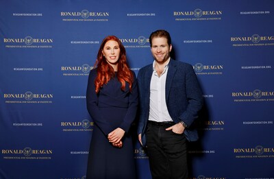 Dominique Plewes (left) with Joe Lonsdale, Managing Partner of 8VC and Trustee of the Ronald Regan Presidential Foundation and Institute.