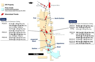 Figure 1: Significant results from Pinion and Dark Star deposits, South Railroad Project (CNW Group/Orla Mining Ltd.)