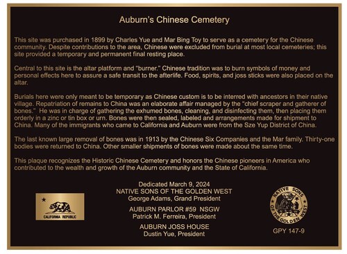 Auburn's Chinese Cemetery Plaque