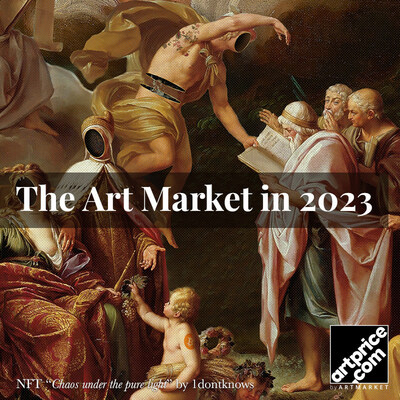 Artprice's 2023 Art Market Report cover, featuring the NFT “Chaos under the Pure Light” by 1dontknows