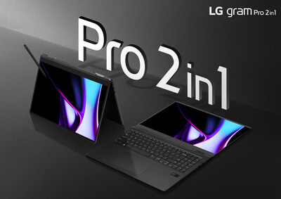A CES 2024 Innovation Award winner, the LG gram Pro 2-in-1 (16T90SP-K.ADB9U1) has also been listed in the GUINNESS WORLD RECORDS™ as the lightest 16-inch 2-in-1 laptop. (CNW Group/LG Electronics Canada)