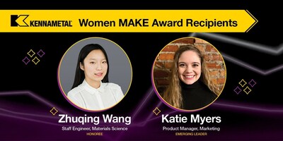 Congratulations to Kennametal's Katie Myers, Product Manager, Marketing and Zhuqing Wang, Staff Engineer, Materials Science on their recognition as a 2024 Emerging Leader and Women MAKE Award Honoree respectively by The Manufacturing Institute.