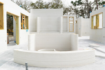 Apis Cor's 3D-printed concrete walls for a residential house in Melbourne, FL.