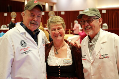 Wisconsin Cheese royalty gather at the 2024 World Championship Cheese Contest. From Left, Wisconsin Master Cheese Maker Steve Stettler, Decatur Dairy, 2024 Green County Cheese Days Queen Esther Zgraggen, and Wisconsin Master Cheese Maker Bruce Workman, Edelweiss Creamery.