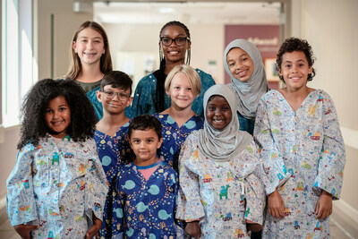 A group of patients wearing the new hospital modesty gowns. The gowns were created in partnership with Henna & Hijabs and the consultation of Children's Minnesota pediatric clinicians and patient families.