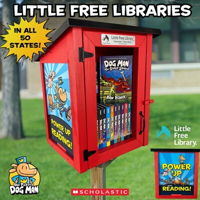 Dog Man author and illustrator Dav Pilkey to donate 50,000 books to support Little Free Libraries in underserved communities as part of the ?Power Up with Reading' initiative.