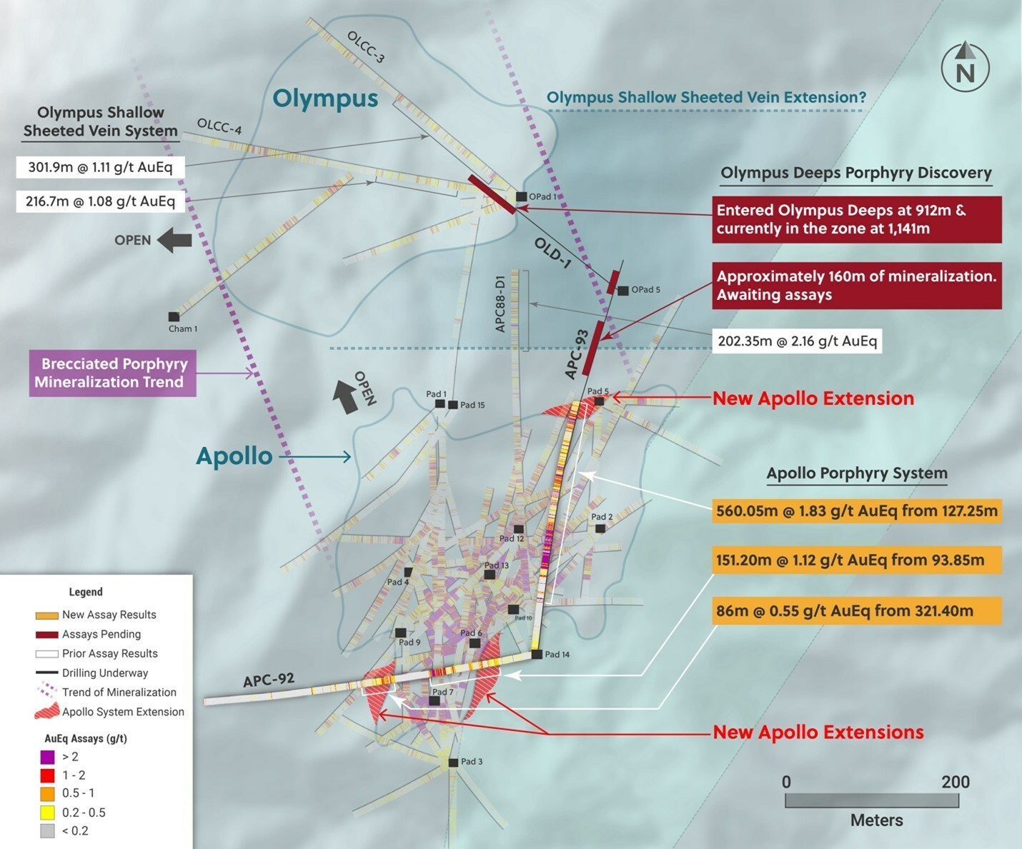 Figure 1: Plan View of the Apollo and Olympus/Olympus Deeps Targets and Drill Holes Announced in This Release (CNW Group/Collective Mining Ltd.) Figure 1: Plan View of the Apollo and Olympus/Olympus Deeps Targets and Drill Holes Announced in This Release (CNW Group/Collective Mining Ltd.)