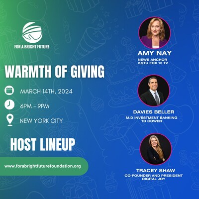 For A Bright Future Foundation's "Warmth of Giving" fundraising event takes place on March 14th, 2024, in the heart of New York City. It is benefitting the Foundation’s scholarships and STEAM project-based programs.