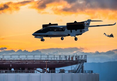 XTI Aerospace's TriFan 600 is being developed to combine the performance of a fixed-wing business airplane with the versatility of a vertical takeoff and landing (VTOL) aircraft (computer generated image).