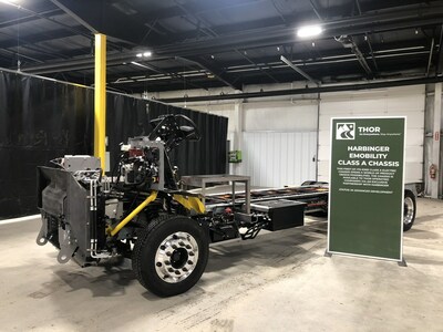 Harbinger officially delivers its first commercial chassis to THOR.  THOR becomes Harbinger’s first customer to receive its purpose-built medium-duty EV chassis.