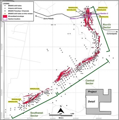 Figure 3: Location of Bravo Drilling and Sections Reported in this News Release (CNW Group/Bravo Mining Corp.)