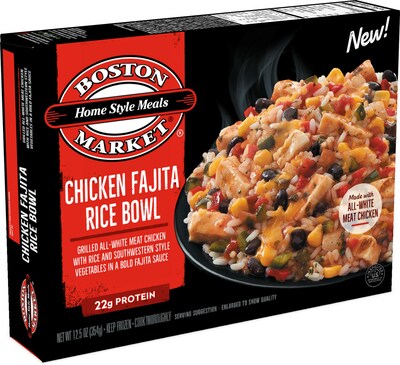 Bellisio Foods has announced expansion of its frozen retail brand, Boston Market At Home, with the introduction of comfort-inspired Boston Market Sides, new entrees and a bite-sized snack. The new Boston Market At Home Chicken Fajita Rice features grilled all-white meat chicken with rice and Southwestern style vegetables in a bold fajita sauce.
