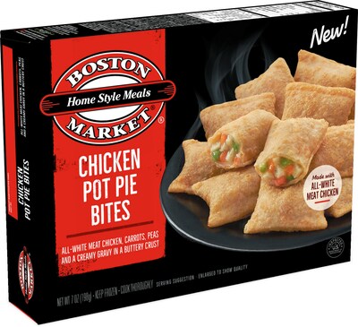 Bellisio Foods is introducing Boston Market Pot Pie Bites, an innovative, bite-sized snack inspired by the favorite Boston Market Pot Pie. Bellisio Foods is the long-standing owner of the growing Boston Market retail brand that includes all frozen retail items, comprising entrees, sides and snacks.