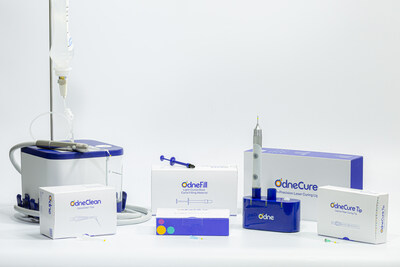 Odne`s technology platform for root canal debridement and obturation including: the first hydro-dynamic cavitation device using saline as main debridement medium, and the first FDA cleared highly flowable, light-cured obturation material.
