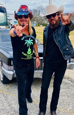 Bret Micheals and Chris Janson during filming of their CMT Crossroads Episode.