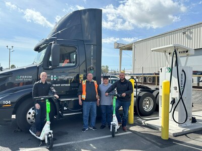 Hight Logistics team with Forum Mobility's electric trucks and Lime Scooters: big electric trucks haul small electric scooters for zero-emission win-win