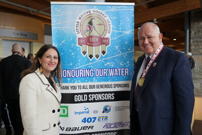 Christina Basil, 407 ETR and Markham Mayor Frank Scarpitti at the 50th Annual Little Native Hockey League tournament (CNW Group/407 ETR Concession Company Limited)
