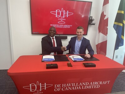 Ladislaus Matindi, Air Tanzania Chief Executive Officer and Leighton Storsley, De Havilland Canada Vice-President, Aftermarket and Business Development in Calgary, Alberta on March 14, 2024. (CNW Group/De Havilland Aircraft of Canada Limited)