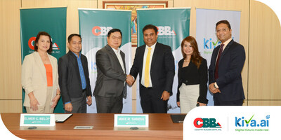 (L-R) Ms.Alma Luz G. Orante (Head – Operations Group), Mr.Elmer C. Beloy (Head – Information technology Group), Mr.Ismael R. Sandig (President & CEO) at CBB; Mr.Amit Sharma (President-Product), Ms. Irene Aguila (Regional Manager-APAC), Mr.Rohan Palve (APAC Head) at Kiya.ai