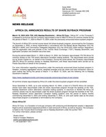 Africa Oil Announces Results of Share Buyback Program (CNW Group/Africa Oil Corp.)