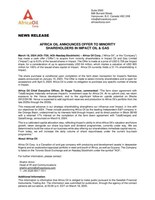 Africa Oil Announces Offer to Minority Shareholders in Impact Oil & Gas (CNW Group/Africa Oil Corp.)