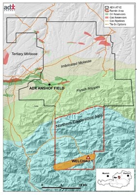 Figure 1- Map showing the licence area and the Welchau-1 drilling location in the Northern Calcareous Alps (CNW Group/MCF Energy Ltd.)