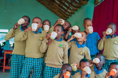 School children in Tanzania taste test Icelandic Ultra Spirulina as part of the VAXA ACTION Impact Nutrition Program.